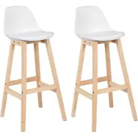 Woltu Barhocker aus Kunststoff Kunstleder Holz mit Lehne, Design Stuhl Weiß : 2 Stückzahl: 2