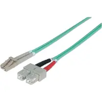 Intellinet Glasfaser LWL-Anschlusskabel, Duplex, Multimode, LC/SC, 50/125 µm, OM3, 2 m, Aqua, 2 m, OM3, LC, SC