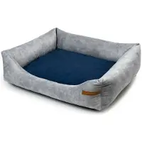 Rexproduct Frida – Nachhaltiges Hundebett und Katzenbett mit hohen Seiten, waschbar & wasserabweisend, Grau und blau Größe M