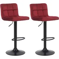 CLP 2er Set Barhocker Feni Samt, höhenverstellbar mit Fußstütze, Lehne & Metallgestell, belastbar bis 150 kg, Farbe: rot