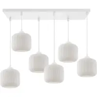 Light11 HOME Riffle Hängelampe Weiss 6 Flacher Weisser Zylinderlampenschirm E27