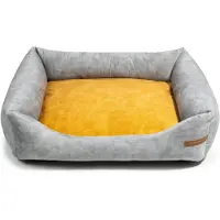 Rexproduct Frida – Nachhaltiges Hundebett und Katzenbett mit hohen Seiten, waschbar & wasserabweisend, Grau und Gelb Größe M