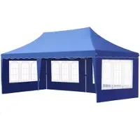 Happyment Luxe Partyzelt 3×6m – Pop-Up Pavillon / Gartenparty-Zelt – Blau – 6 abnehmbare Seitenwände – Easy Up, Höhenverstellbar, wasserdicht, wetterfest, Stahlgestell