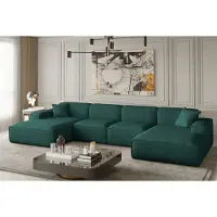 Fun-Möbel Wohnlandschaft U-Form CELES in Stoff Opera Velvet Petrol