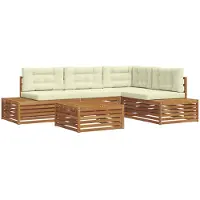vidaXL Outdoor-Sofagarnitur mit Kissen 5 Stück Natur und Creme