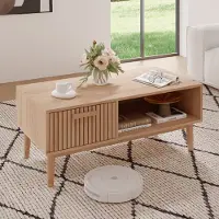 UnboxG Couchtisch, Wohnzimmertisch, Stauraum und Schublade, Einfache Aufbau, Sofatisch aus Holz, Beistelltisch, Holzfarbe, 100 x 50 x 43 cm