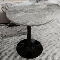 STILVORA Kaffeetisch 27.6-inch mit runder Marmorplatte in tiefgrauer Maserung Couchtisch geeignet für 2-4 Personen Esstisch Maserung, perfekt für verschiedene Einrichtungsstile