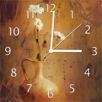 Wallario Design Wanduhr Antike Vase mit Blumen aus Echtglas, Größe 30 x 30 cm