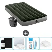 Intex Luftbett - 1 Person - 99 x 191 x 25 cm - Grün - Inklusive Pumpe - Spannbettuch - Küssen - Reperaturset en Kissenschutz