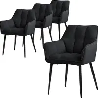 ML-Design 4x Esszimmerstuhl aus Frotteestoff, Schwarz, mit dickem gepolsterter Sitz
