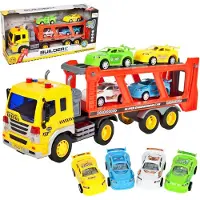 Malplay Abschleppwagen Spielzeug mit Licht & Sound Transport-LKW Autotransporter mit 4 Stück Buntes Mini Autos 37cm ab 3 Jahren
