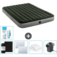 Intex Luftbett - 2 Personen - 152 x 203 x 25 cm - Grün - Spannbettuch - Küssen - Pumpe - Reperaturset en Kissenschutz