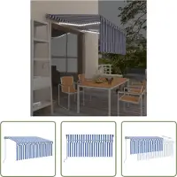 The Living Store Markise Automatisch mit Rollo LED Windsensor 3,5x2,5m Blau Weiß