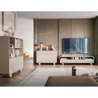 Lomadox Wohnwand in Beige minimalistisches Design, mit Highboard, 3-teilig - ALBINIA-160