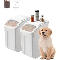 Vevor Reis-Aufbewahrungsbehälter Vorratsdosen 2 Stk. Hundefutterspender, 2 x 20 L Behälter für Küchenzutaten Getreide Müsli Mehl, Tierfutterbehälter mit Rädern Messbecher luftdichter Deckel