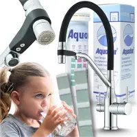 ARI 3-Wege Küchenarmatur MAGNETO mit Wasserfilter-Anschluss, herausziehbare Brause, 360° schwenkbar, getrennte Wasserwege, Keramikkartusche Silber-Chrom
