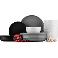 Konsimo Essservice Tafelservice VICTO Geschirrset Speiseteller Dessertteller Schale 6 Personen (18-tlg.), Schwarz, Keramik, LOFT, 220/27/14.5cm