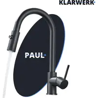 KLARWERK Paul | ausziehbare Niederdruck Armatur Schwarz matt | Edelstahl Wasserhahn Küche | U-Auslauf Mischer 360° drehbar | Boiler 3 Anschlüsse