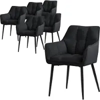 ML-Design 6x Esszimmerstuhl aus Frotteestoff, Schwarz, mit dickem gepolsterter Sitz