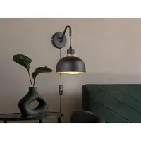 Meine Wunschleuchte LED Wandleuchte mit Kabel, Schalter und Stecker, Schwarz Gold dimmbar, Ø 18cm