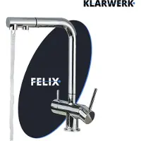 KLARWERK Felix | ausziehbare 3-Wege Armatur Edelstahl Chrom Glanz | Filter Trinkwasser Wasserhahn Küche | Osmose Mischbatterie L-Auslauf 3 Anschlüsse