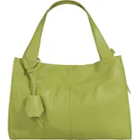 Cluty Damen Shopper grün aus Rindleder 40x28x11 cm mit Smartphonefach und Reißverschluss-Seitentaschen