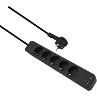 Helos Steckdosenleiste ADVANCED, 5-fach, USB-Charger schwarz, 1,5m, mit Schalter