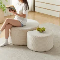OKWISH 2-tlg Couchtisch Kaffeetische Set mit 2 runder Kaffeetisch,Beistelltisch Schaumstofftisch Ottoman-Couchtisch Sofatisch ohne Gestell,mit Rutschfeste Unterlage,Beige