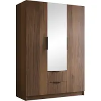 Mirjan 24 Kleiderschrank Calwi II 150, Schlafzimmer, mit Spiegel, Drehtürenschrank, mit Kleiderstange, Modern, Garderobenschrank, Metallgriffe (Farbe: Nuss Warmia + Schwarz)