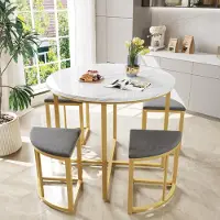Ulife Moderne Essgarnitur mit 4 Samtstühlen und goldfarbenem Rahmen, platzsparend und komfortabel - 80 cm, grau