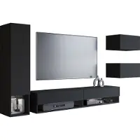 Mirjan 24 Wohnwand Amadeo, Stilvoll Wohnzimmer-Set, TV-Schrank, Mediawand (Farbe: Schwarzer Graphit, ohne Beleuchtung)