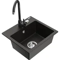 Mexen Milo 1-Becken-Granit-Spüle mit Mischbatterie Telma, Schwarz/Gold - 6505-75-670200-70