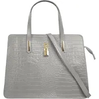 Cluty Graue Handtasche Kroko-Optik 36x28x8 cm mit 2 Hauptfächern und abnehmbarem Schultergurt