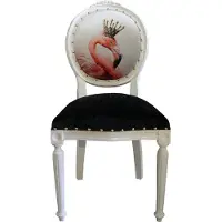 Casa Padrino Barock Luxus Esszimmer Stuhl ohne Armlehnen Flamingo Weiß mit Krone und mit Bling Bling Glitzersteinen - Designer Stuhl - Limited Edition