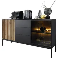 Mirjan 24 Kommode Sento KSZ154, Sideboard mit 2-Drehtüren und 3-Schubladen, LED-Beleuchtung, Schwarze Untergestell aus Metall (Farbe: Schwarz Graphit / Wotan)