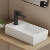 Emke Aufsatzwaschbecken Keramik Rechteckig 410x220mm Weiß Glänzend mit Armaturloch, Modernes Design für Badezimmer & Gäste-WC