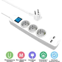 Transmedia NV56 - 3-polige Steckdosenleiste mit Mehrzweckstecker, mit 2 Ladeanschlüssen de USB und Schutzkontaktsteckdose de Kontakt, Steckdosenleiste de 1,5 m