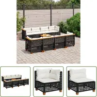 The Living Store 9-tlg. Garten-Sofagarnitur mit Kissen Schwarz Poly Rattan