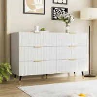 OKWISH Kommode modernem Design Sideboard mit viel Stauraum, Schrank mit 6 Schubladen, Schubladenschrank Anrichte für Wohnzimmer, 120*40*77 cm, Weiß