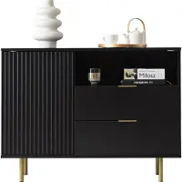 Mirjan 24 Kombikommode Nubia K1D2SZ mit zwei Drehtüren und zwei Schubladen, Metallfüße, 107x41x80 cm (Farbe: Schwarz)