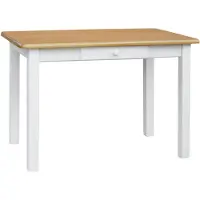 Koma Tools Weißer Tisch mit Schublade aus massivem Kiefernholz mit Tischplatte in der Farbe Alder 130 x 70 cm