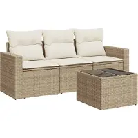 Syfax 4-tlg. Garten-Sofagarnitur mit Kissen Beige Poly Rattan