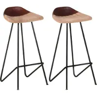 The Living Store Barhocker 2 Stk. Braun Echtleder