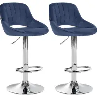 CLP 2er Set Barhocker Milet Samt, Farbe:blau, Material Gestell:Metall in Chromoptik