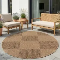 Carpetsale24 In- & Outdoor Teppich Wetterfest im natürlichen Jute-Look, ideal für Wohnzimmer, Küche, Terrasse & Balkon, Grösse: 160 cm Rund