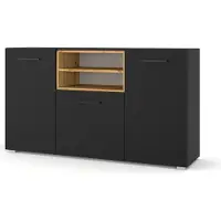 BIM Sp. z o.o. Buffet Ania mit 3 Türen, Schwarz und Holzoptik, 151cm