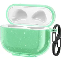 Kwmobile Hülle kompatibel mit Apple AirPods 3 Hülle - Glitzer Case aus TPU Silikon - Kopfhörer Schutzhülle - Tasche in Grün Transparent
