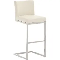 CLP Barhocker mit Lehne Paros, Freischwinger Barstuhl mit Kunstlederbezug, Gestell aus Edelstahl, Tresenstuhl bis 240 kg belastbar, Farbe: creme