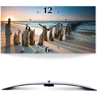 ARTland Wanduhr, gebogen Funkuhr - schwarzer Zeiger Sonnenuntergang Strand Wellenbrecher Größe: 60x30 cm