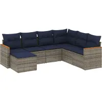 Syfax 7-teiliges Gartensofa-Set mit Kissen, grau, Polyrattan